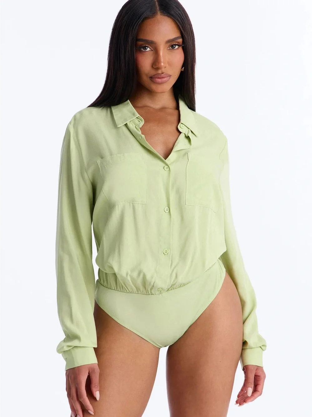 Fashion Nova Lime Green Button-Front Swim One Piece